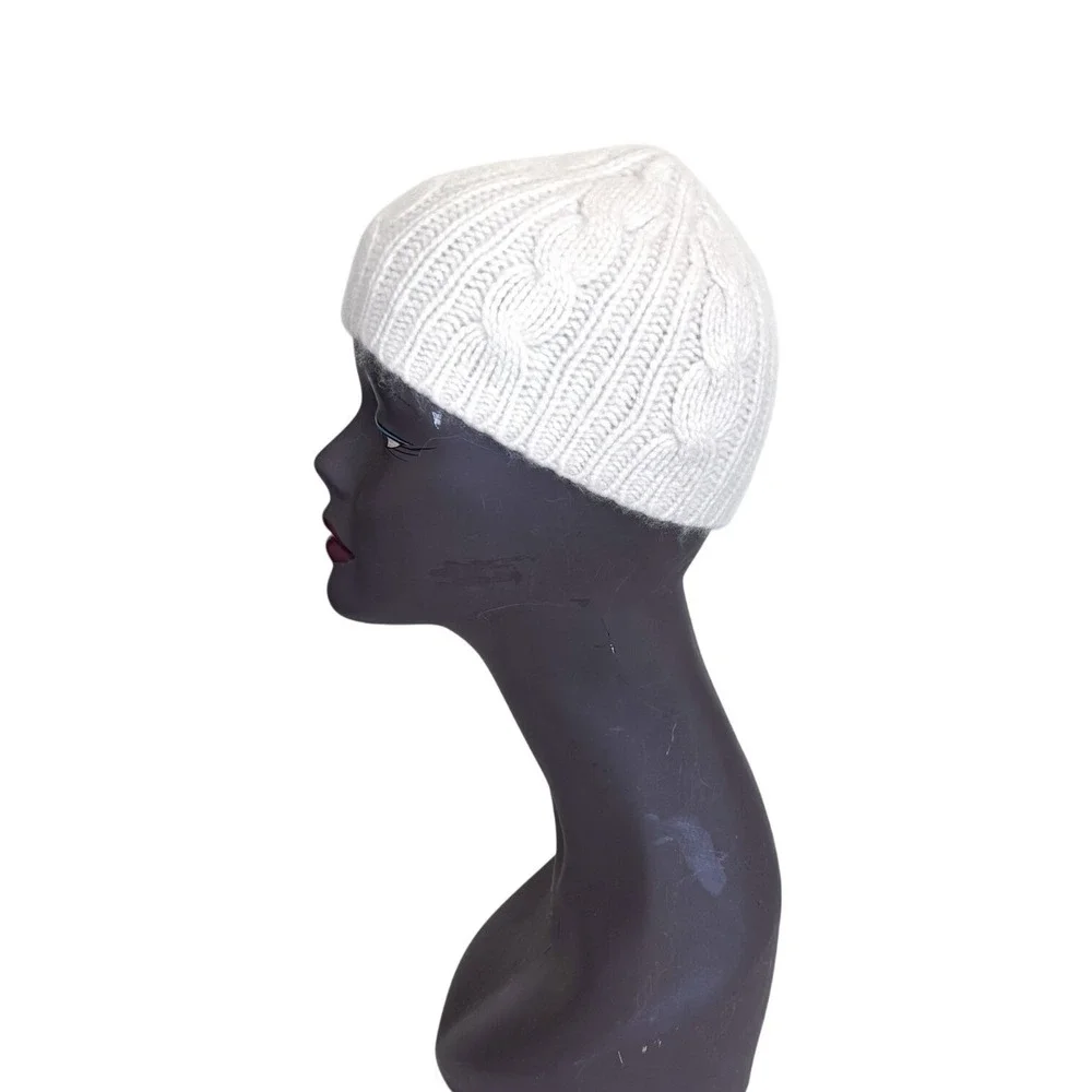 Banana Republic 100% Cashmere Chunky Cable Knit Beanie Hat One Size Cream Winter